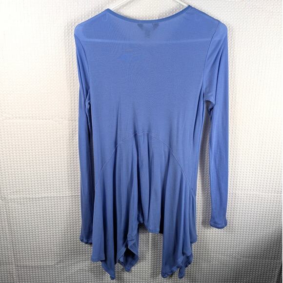 Simply Vera Vera Wang Medium Blue Lyocell Long Sleeve Asymmetrical Hem Tunic Top - Picture 4 of 4